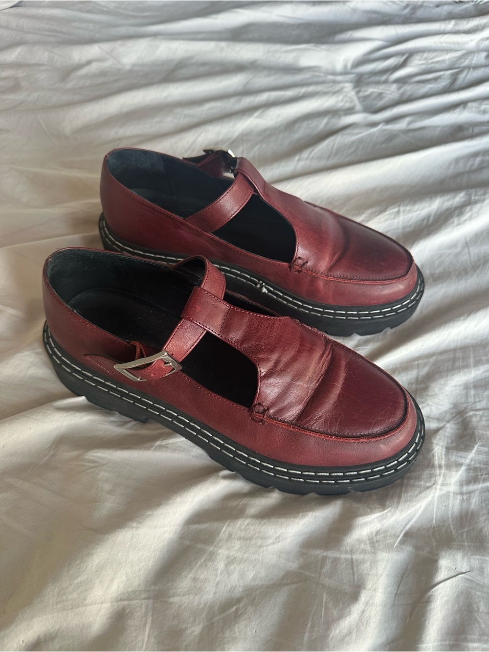 Maguire Burgundy Leather Mary Jane Platform Loafers